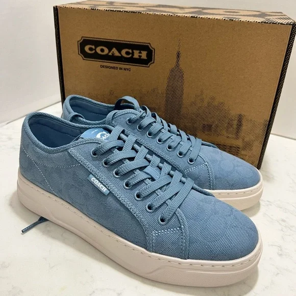 COACH MENS CANVAS BLUE SNEAKERS - Picture 2 of 13
